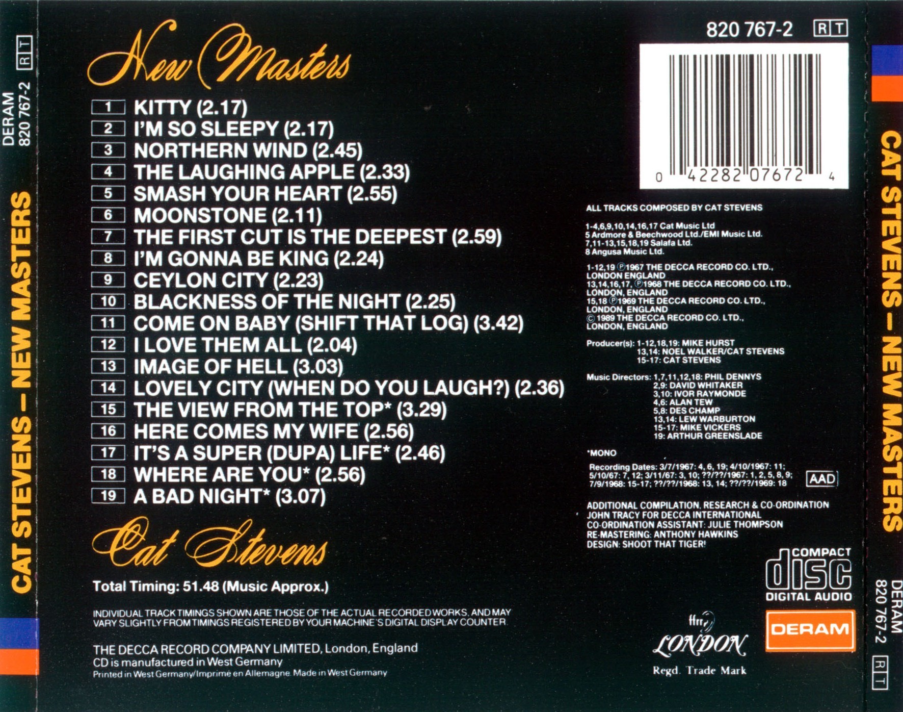 Cat Stevens  New Masters : Back